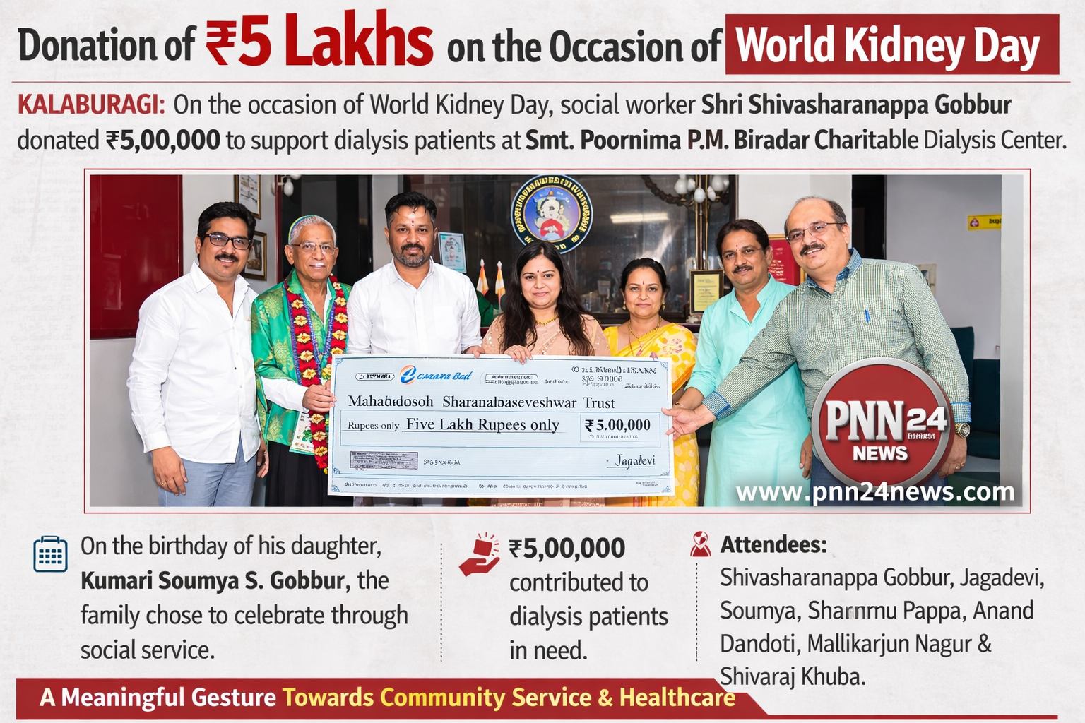Donation of ₹5 Lakhs on the Occasion of World Kidney Day